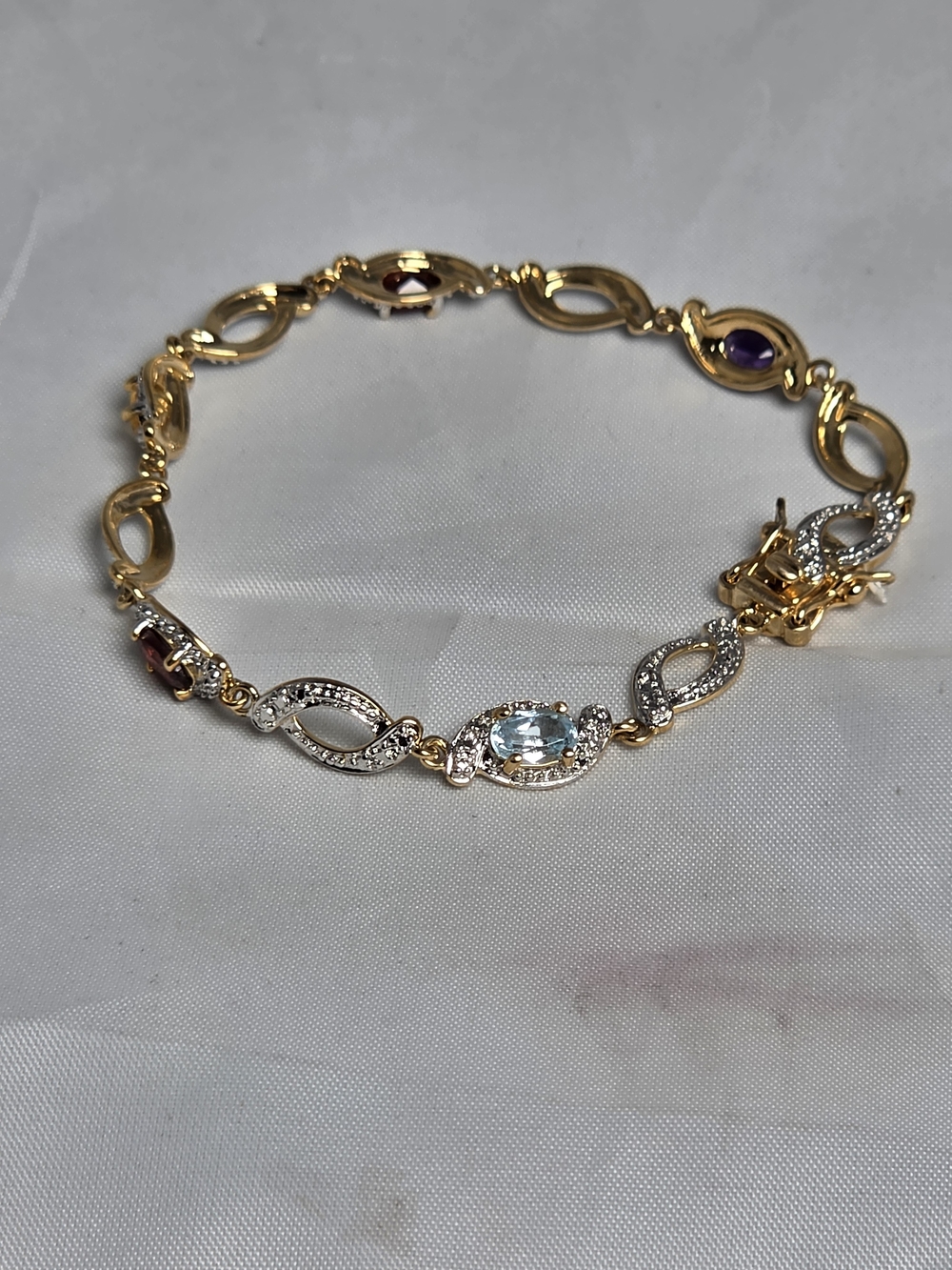 PAJ BB 18K Gold Plated Sterling Silver Multi-Gemstone and Diamond Accent Tennis